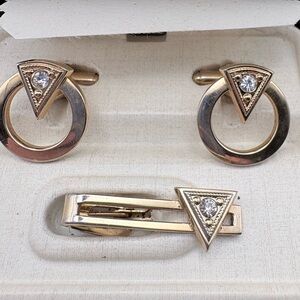 Elegant Vintage Gold-tone Cufflinks and Tie Clip Set